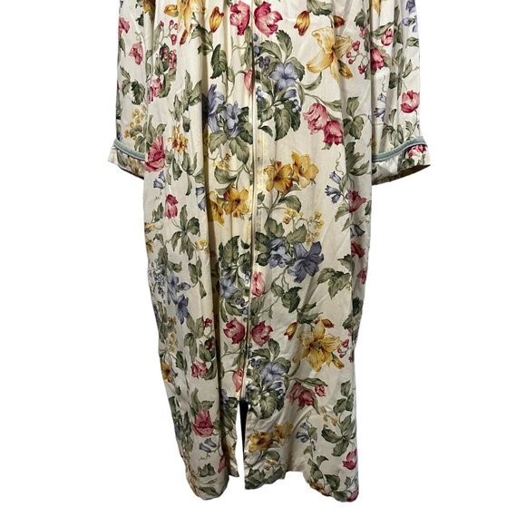Vintage Smart Time Floral Zip Front Night Gown Robe Sz Large Womens Collared Bei - Picture 7 of 12